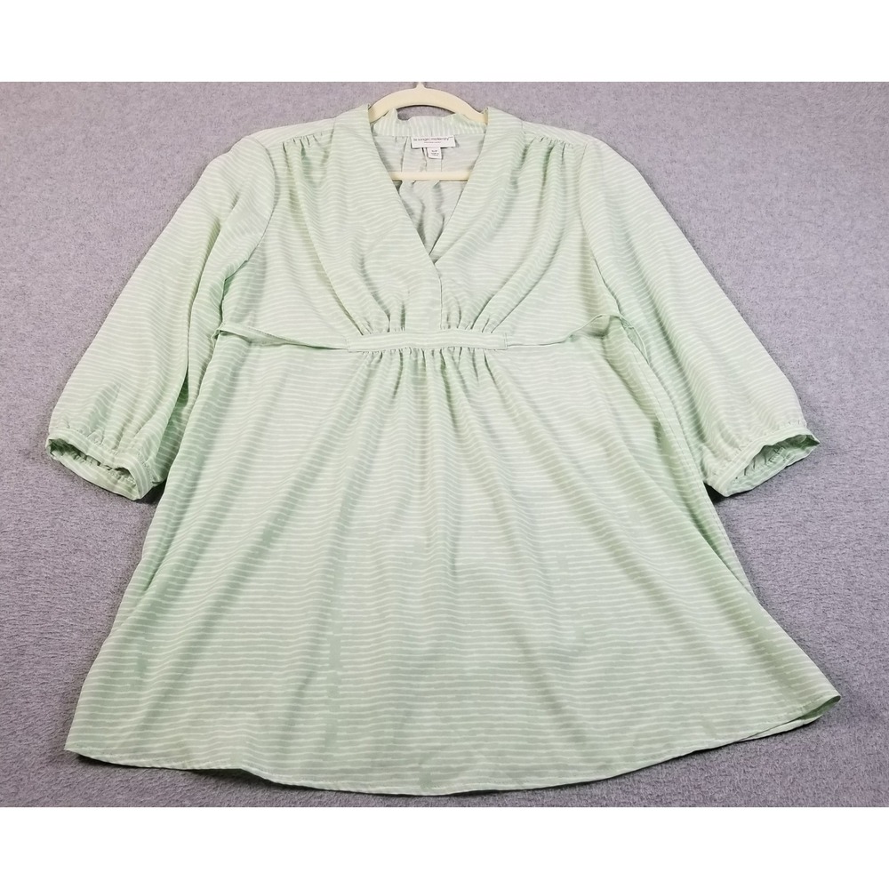 Liz Lange Maternity Blouse Womens S Small Green White Stripe See Through Tunic